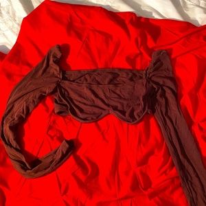 Brown Long Sleeve Trendy Crop Top